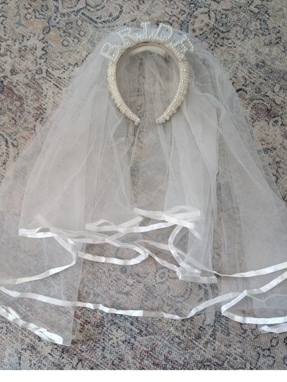 Pearl Embellished White Bridal Veil Headband- Bachelorette Bridal Shower